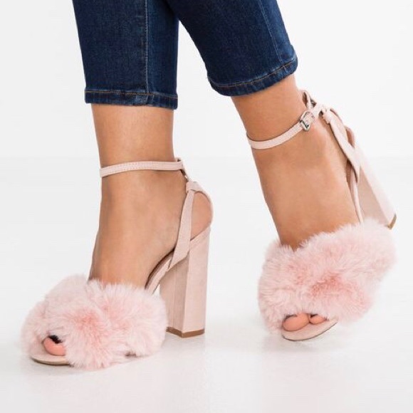 Topshop Sassy Faux Fur Nude Pink Heels 